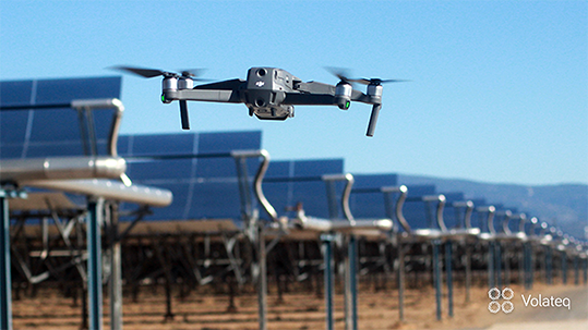 Volateq drone flying over a CSP solar plant