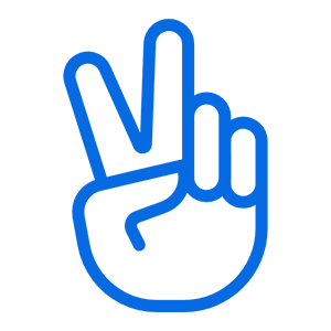 Hand showing two fingers (peace sign) representing quick decision-making
